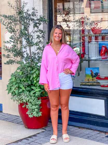 WEEKDAY BUTTON UP BUBBLEGUM GAUZE