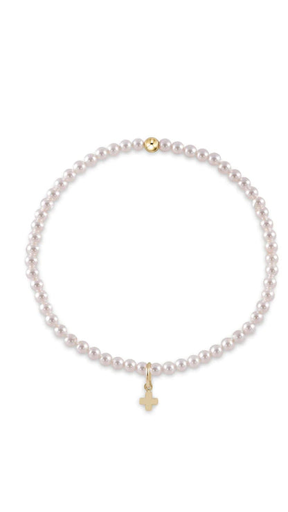 GEMSTONE 3MM BEAD BRACELET SIGNATURE CROSS SMALL GOLD CHARM