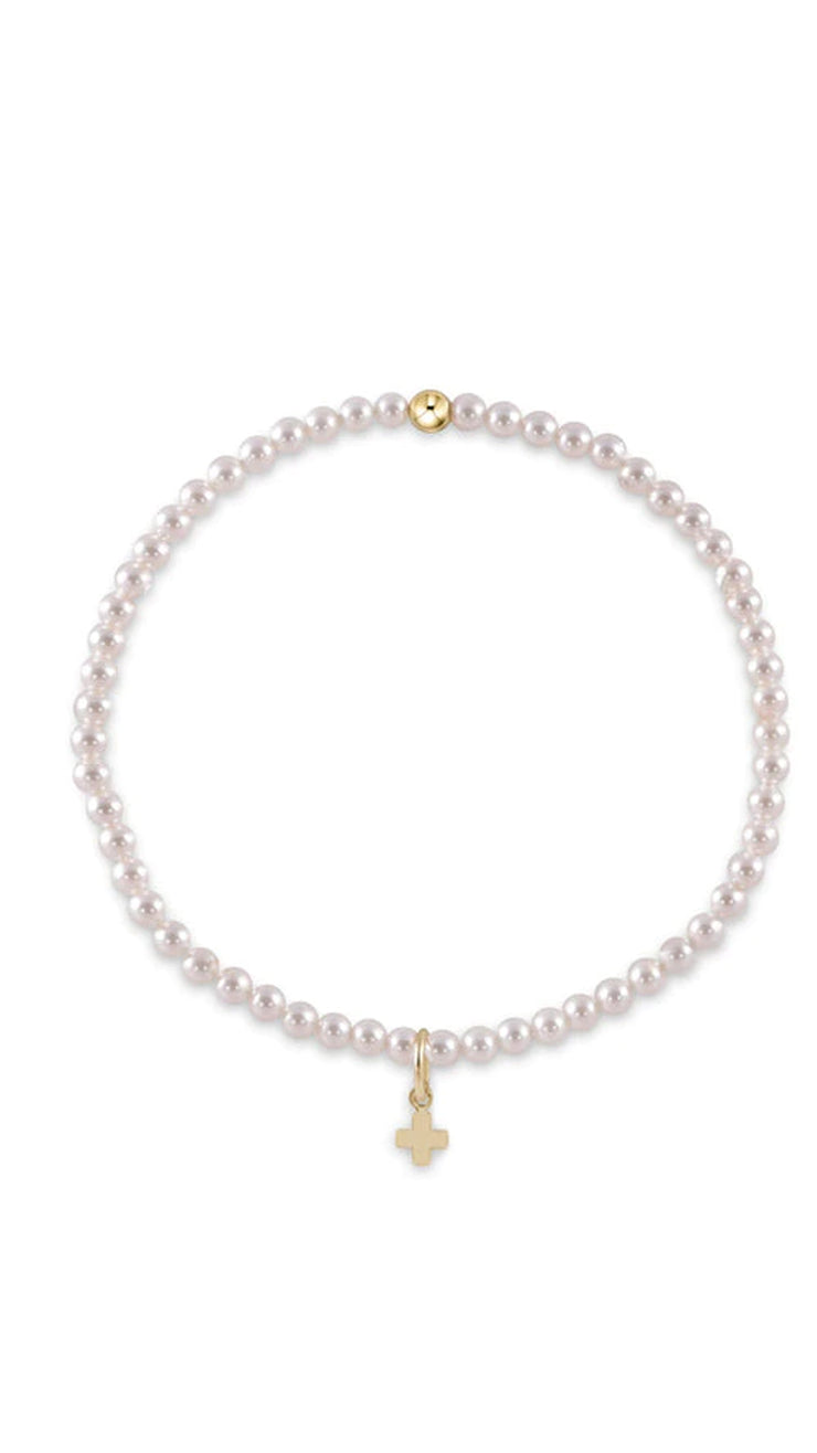 GEMSTONE 3MM BEAD BRACELET SIGNATURE CROSS SMALL GOLD CHARM
